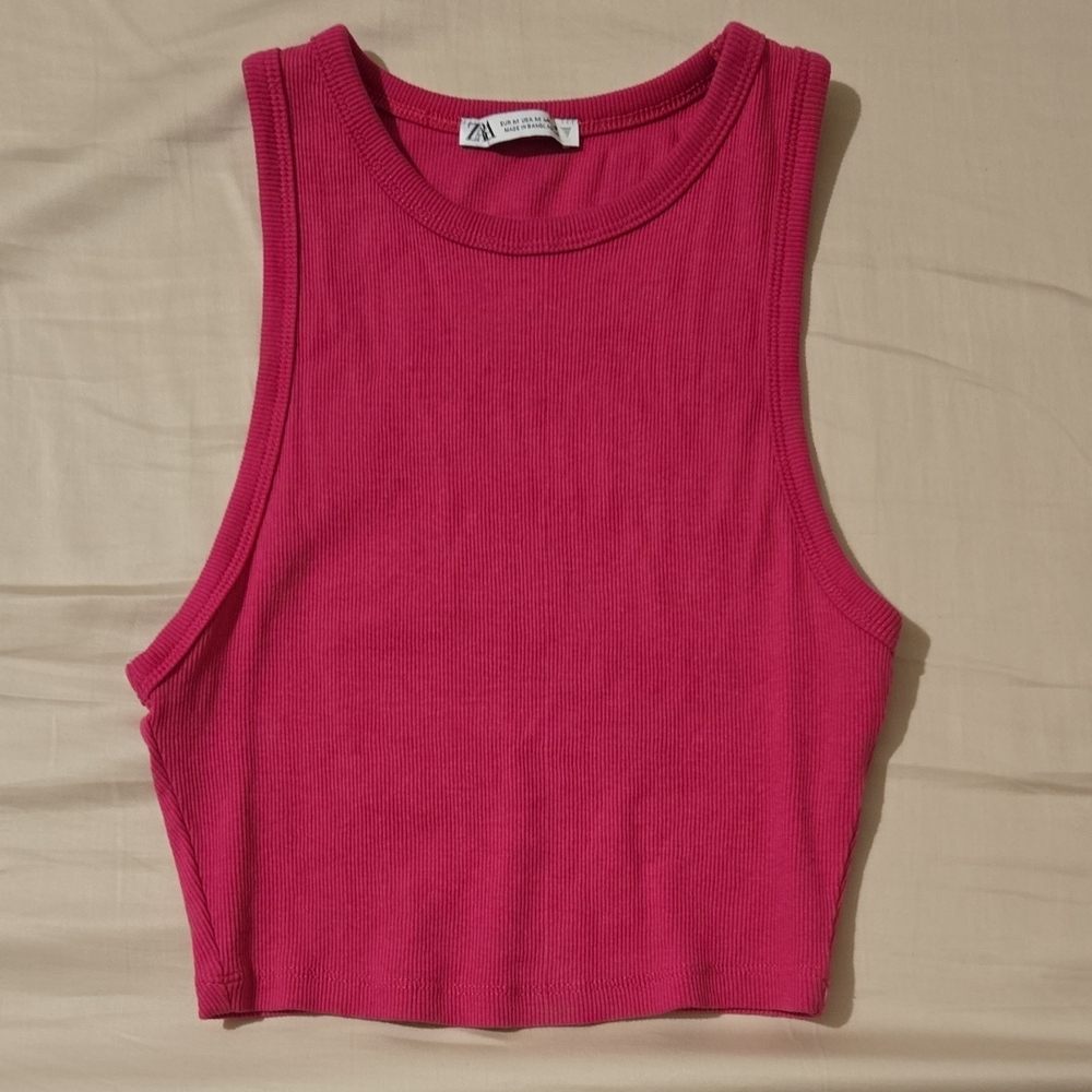 Zara Hot Pink Sleeveless Tan Top Size M